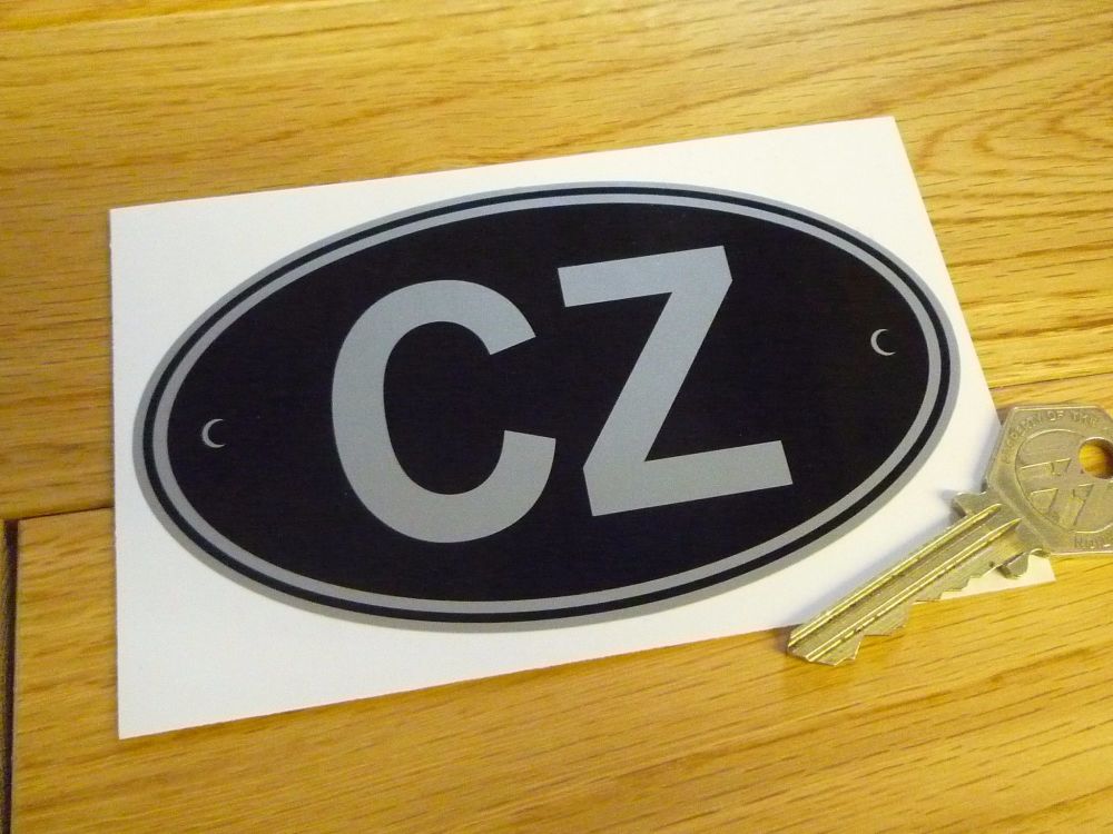 CZ Czech Republic Black & Silver ID Plate Sticker. 5".