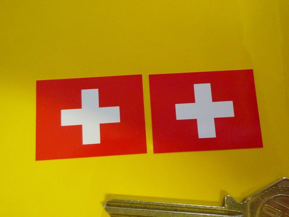 Swiss Flag Oblong Stickers. 33mm Pair.