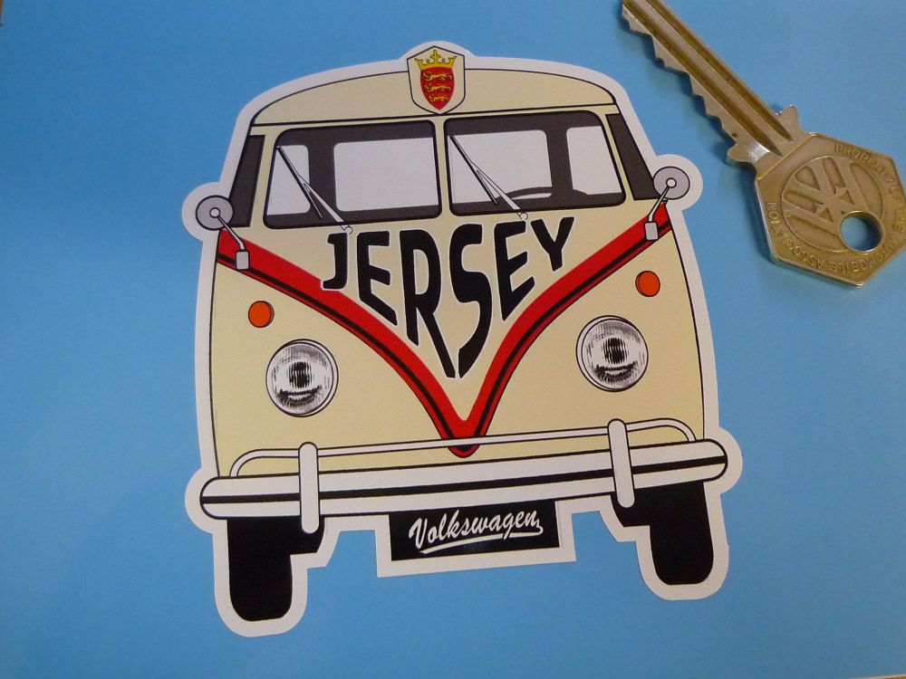 Jersey Volkswagen Campervan Travel Sticker. 3.5".