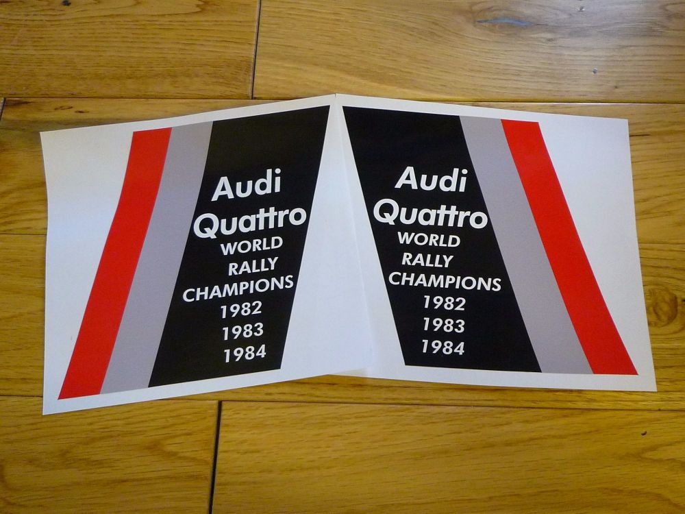 Audi Quattro World Rally Champions Stickers. 11" Pair.