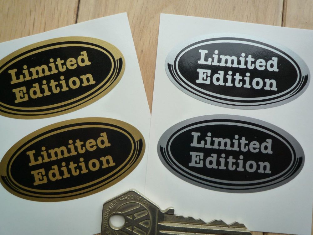 2 x Limited Edition Oval Stickers Black & Gold or Black & Silver 64mm Ltd