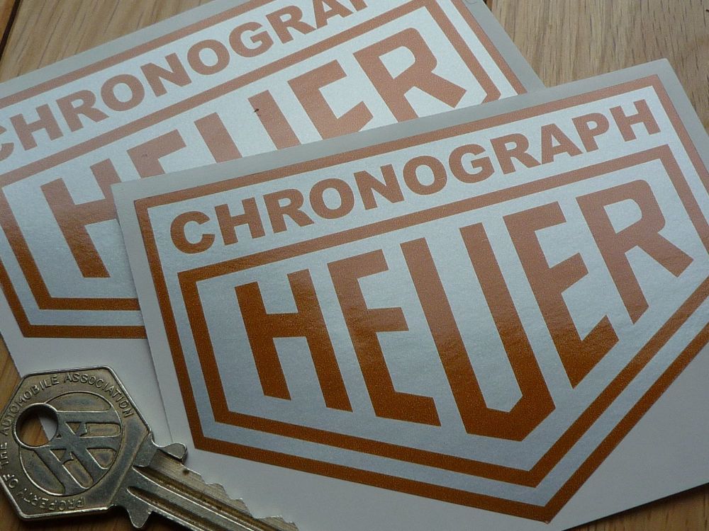 Chronograph Heuer Silver & Gold Stickers. 4" or 6" Pair.