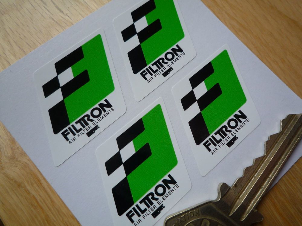 Filtron Black, Green & White Parallelogram Stickers. 1". Set of 4.
