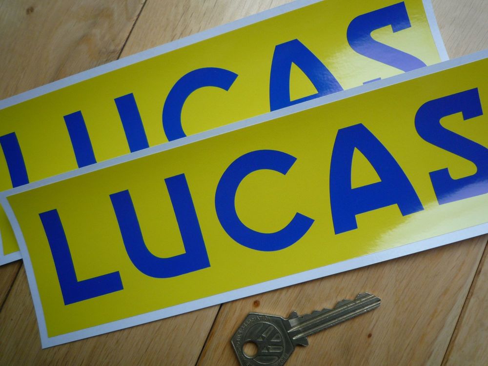 Lucas Blue & Yellow Thicker Style Oblong Stickers. 8.25" Pair.
