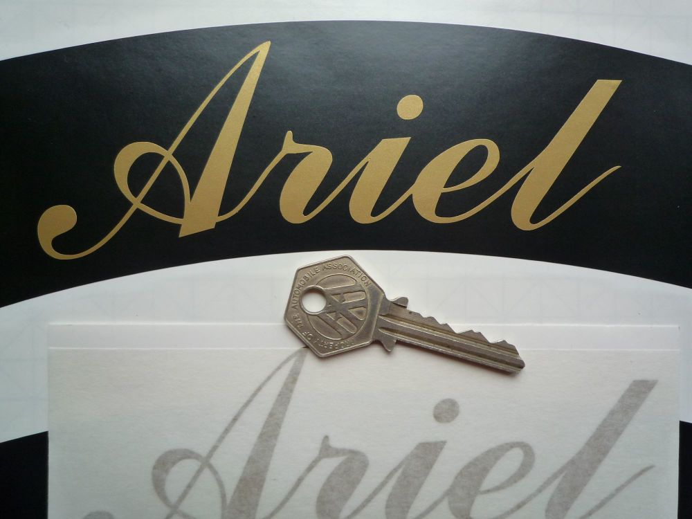 Ariel Curved Gold Cut Text Sticker for Motorcycle Front Number Plate. 6