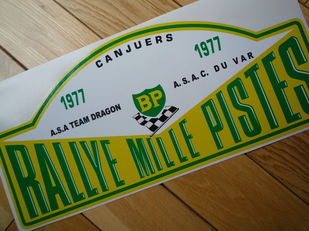 Rallye Mille Pistes BP 1977 Rally Plate Sticker. 6".