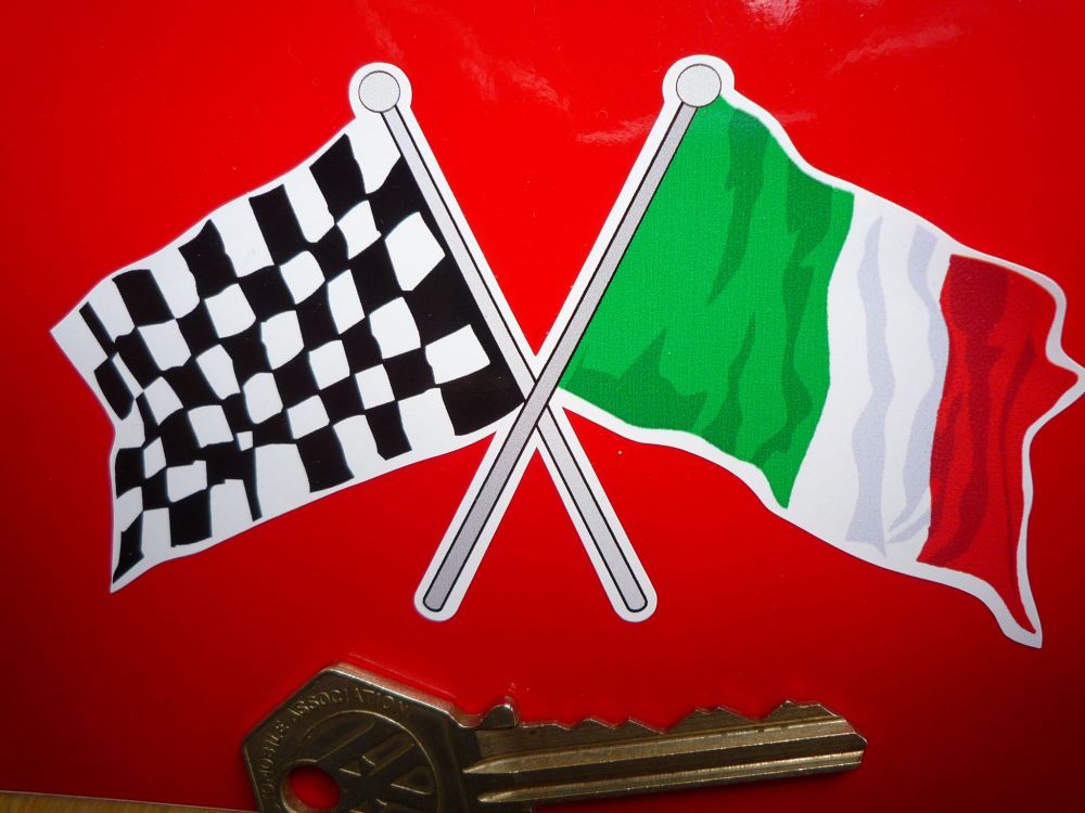 Crossed Italian & Chequered Flag Sticker. 4