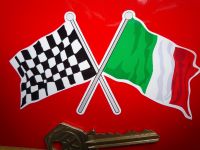 Crossed Italian & Chequered Flag Sticker. 4".