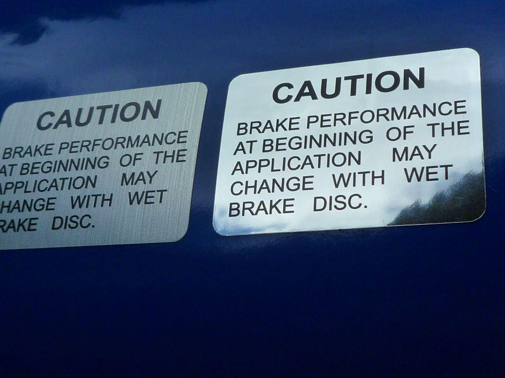 Suzuki GT750 550 380 250 etc series Fork Leg Wet Disc Brake Warning CHROME 