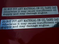 Suzuki GT750, 550, 380, 250, 185 etc. 'No Materials on Oil Tank Cap' Foil Sticker. 88mm.