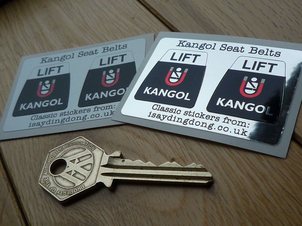 Kangol Seat Belts Lift Style Shaped Stickers. 1" Pair.