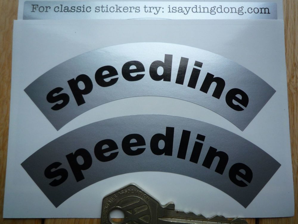 Speedline Black & Silver curved Stickers. 110mm Pair.