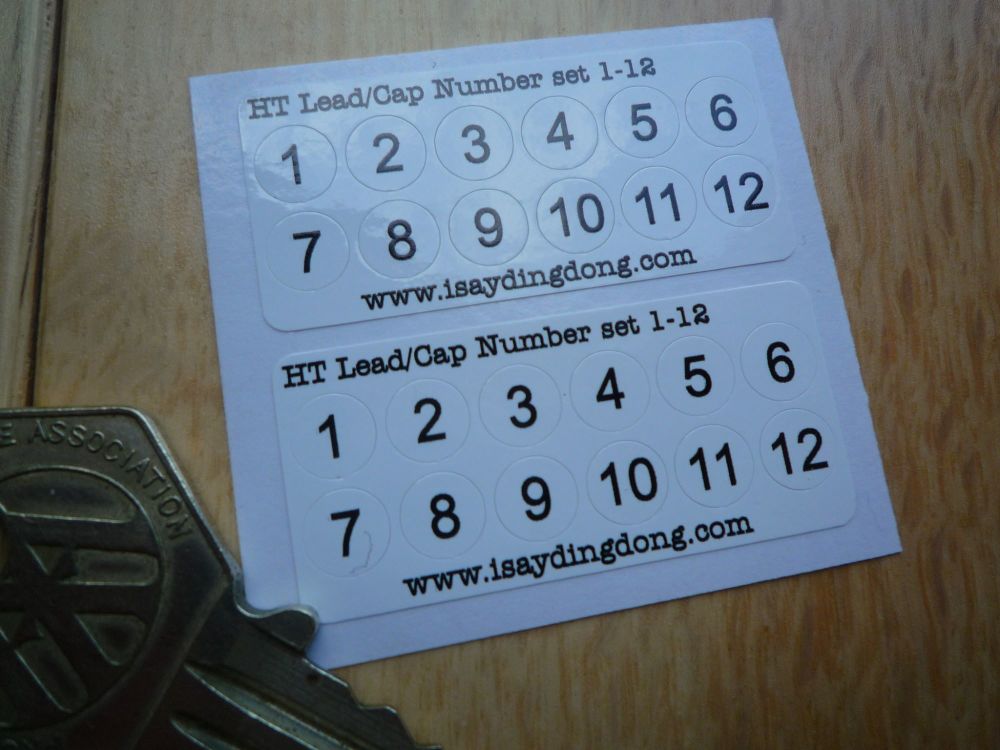 HT Lead / Distributor Identifier Stickers. 2 sets of 1 to 12 (24 stickers). 5mm or 6.25mm.