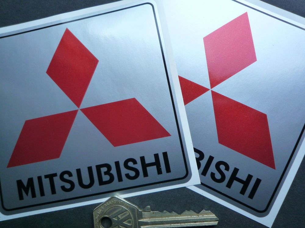 Mitsubishi Red, Black & Silver Stickers. 4" Pair.
