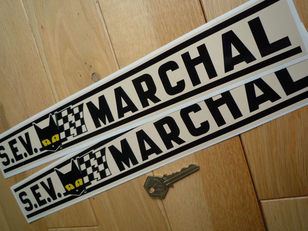 SEV Marchal Black & Beige Stripe Stickers. 15" Pair.