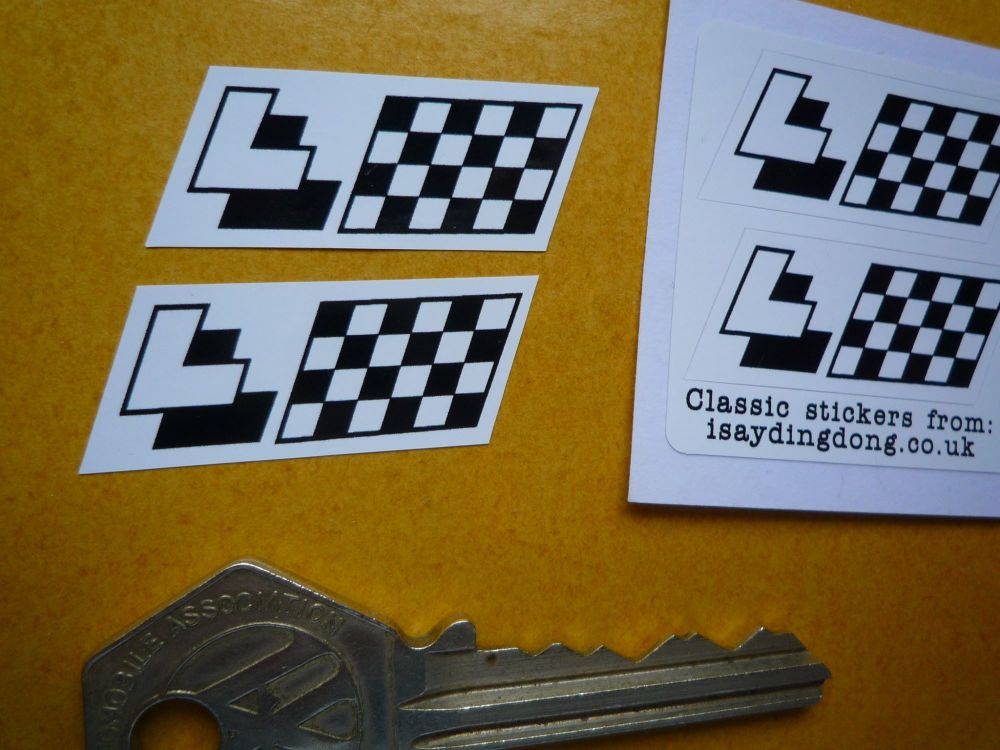 Les Leston Black & White Parallelogram Stickers. 1.5" Pair.