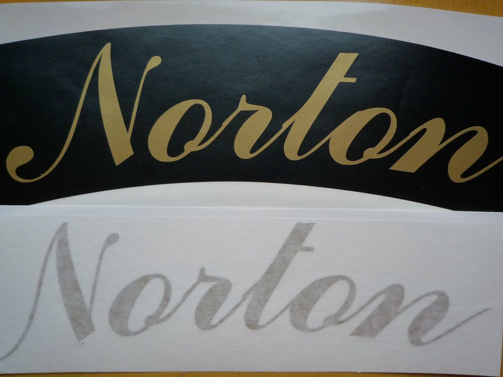 Norton Curved Gold Cut Text Sticker for Motorcycle Front Number Plate. 8".