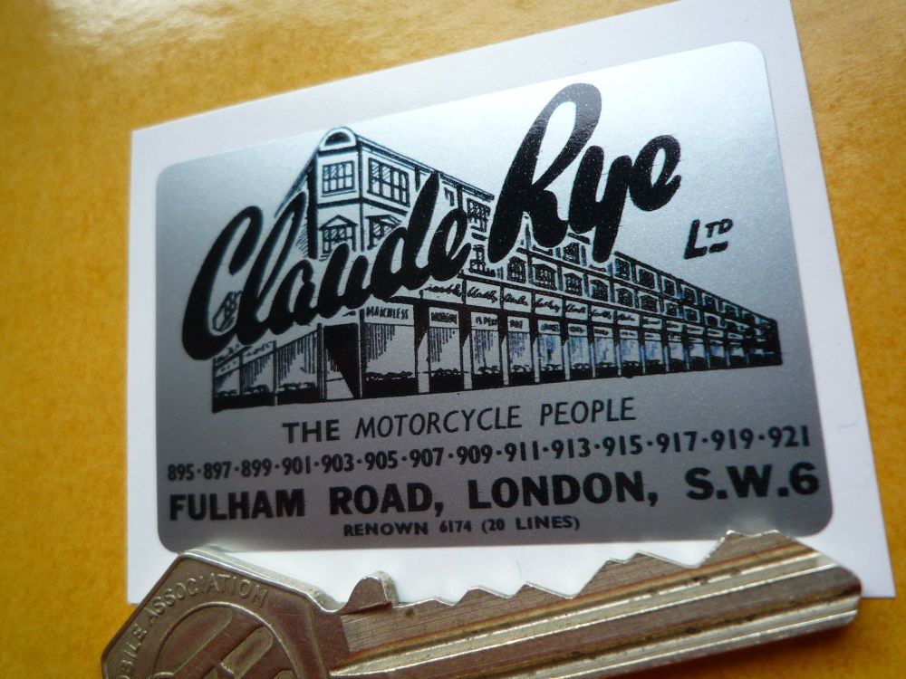 Motorcycle Dealers Sticker - Claude Rye, Fulham Road, London - Black & Silver - 2.25"