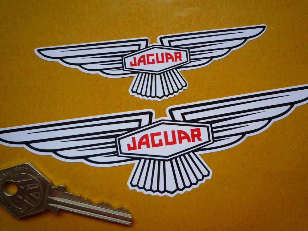Jaguar 'Slim' Wing Lozenge White Sticker. Sticky Backed or Window Sticker. 4", 6", or 10".