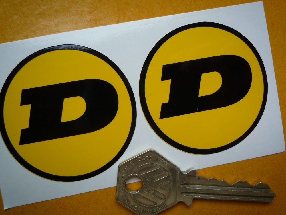 Dunlop Circular Yellow & Black 'D' Stickers. 2" Pair.