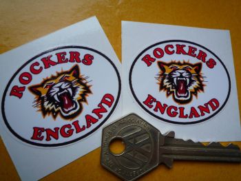 Rockers England Tiger Small Stickers. 2" Pair.
