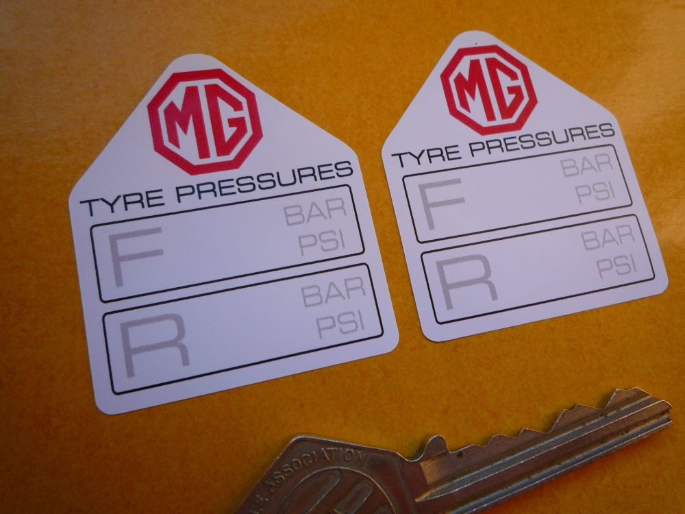 MG Tyre Pressure Stickers. 1.75