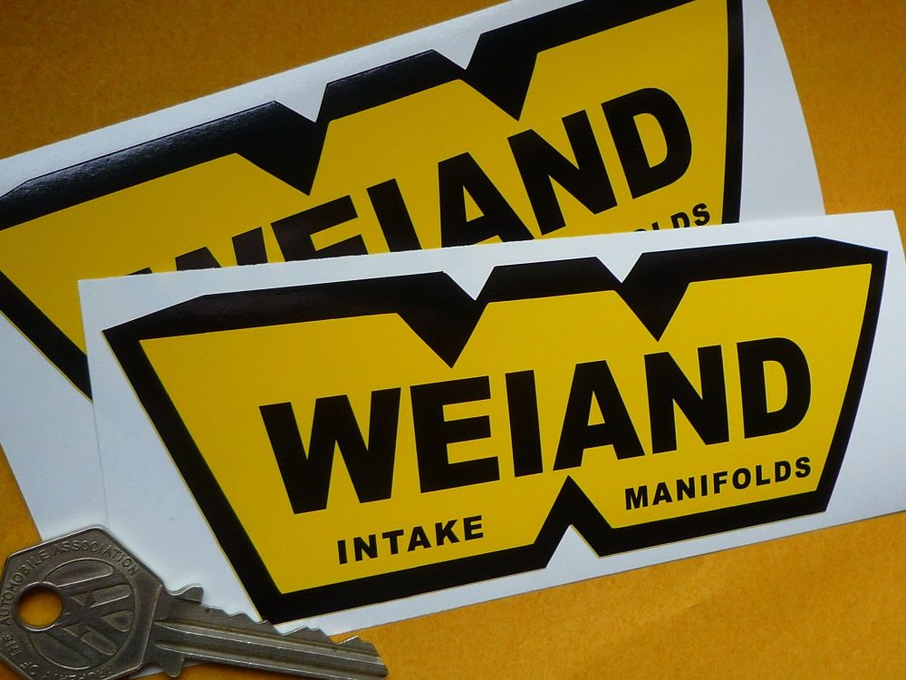 Weiand Intake Manifolds Black & Yellow Stickers. 6" Pair.