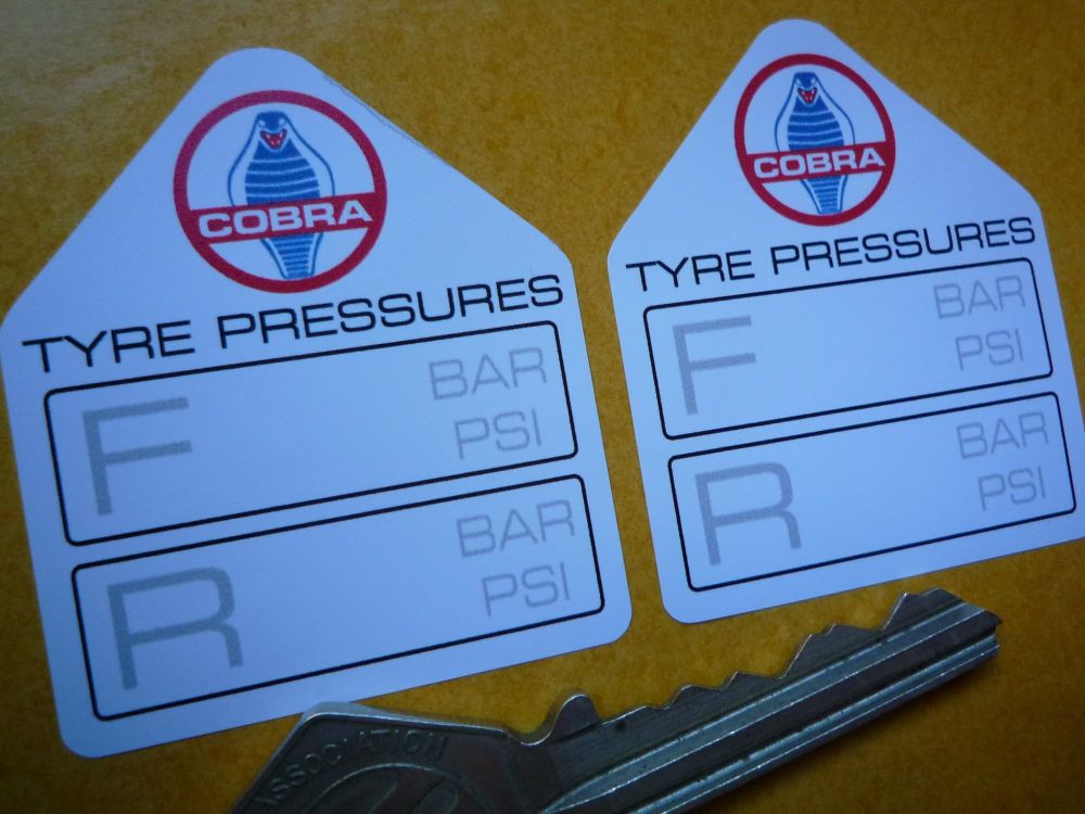AC Cobra Tyre Pressure Stickers. 1.75" Pair.