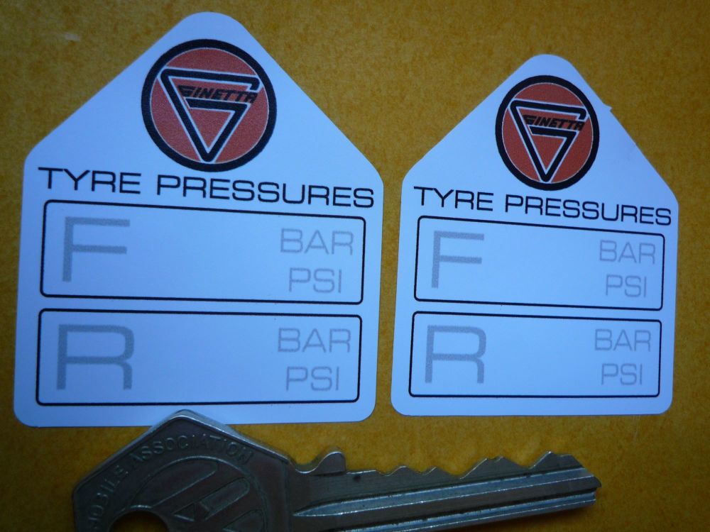 GINETTA Tyre Pressure Stickers. 1.75