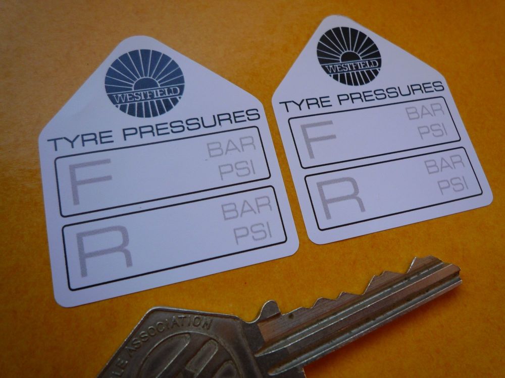 Westfield Tyre Pressure Stickers. 1.75" Pair. 