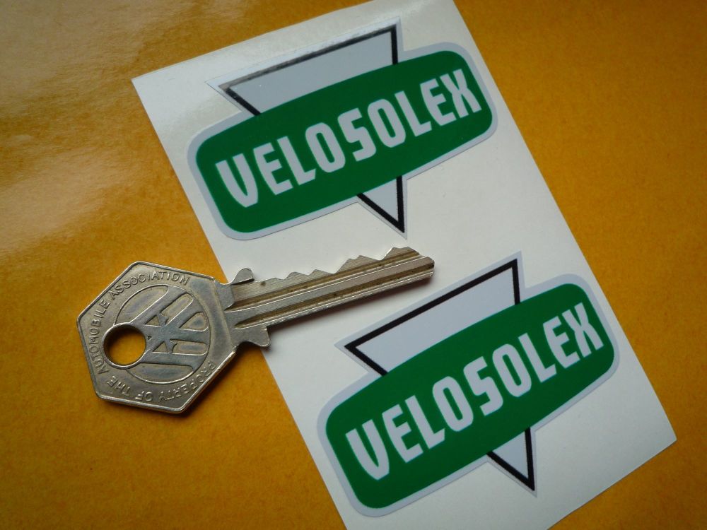 VeloSolex French Moped Grey, Green, & Black Shaped Stickers. 2.5" Pair.