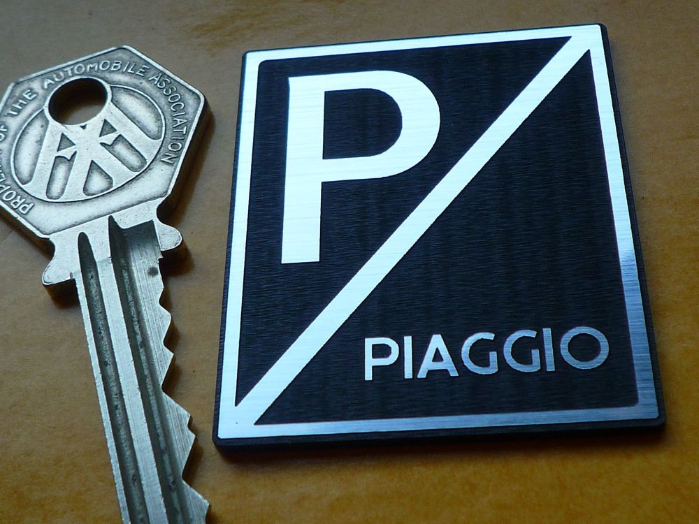 Piaggio Square Style Laser Cut Self Adhesive Scooter Badge. 1.85".