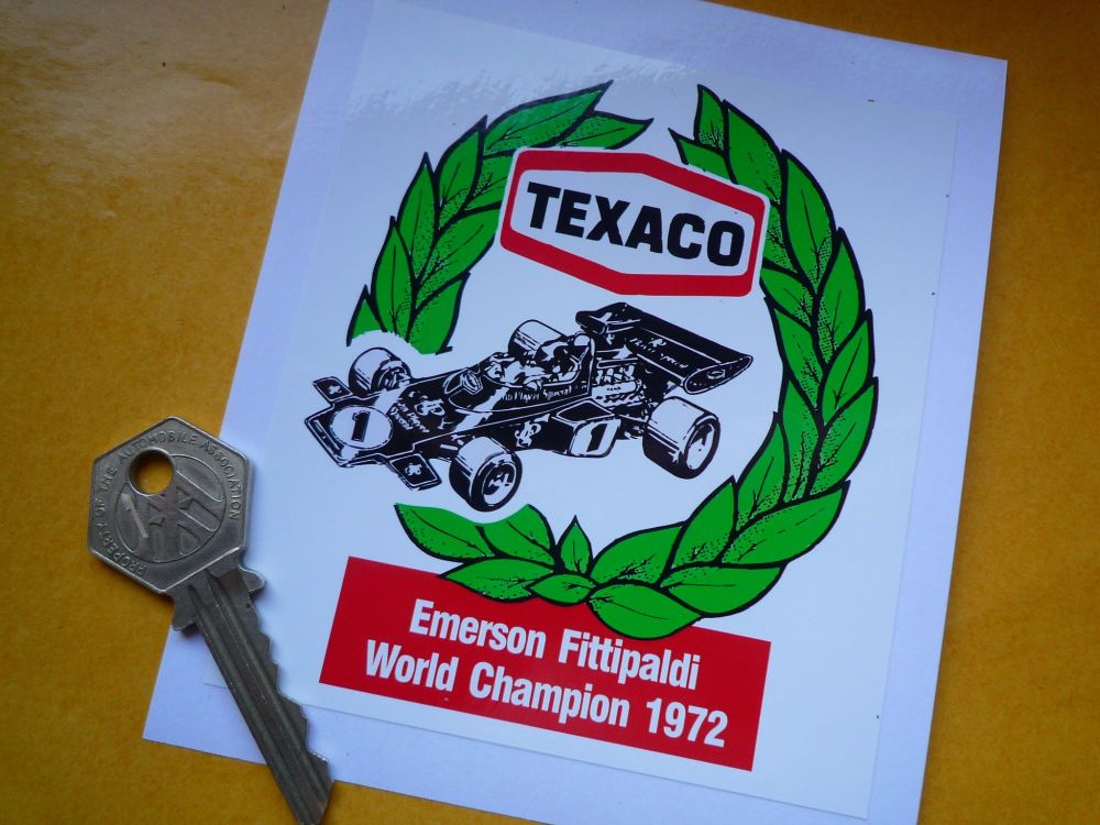 Texaco Lotus JPS Emerson Fittipaldi 1972 World Champion Sticker. 4".
