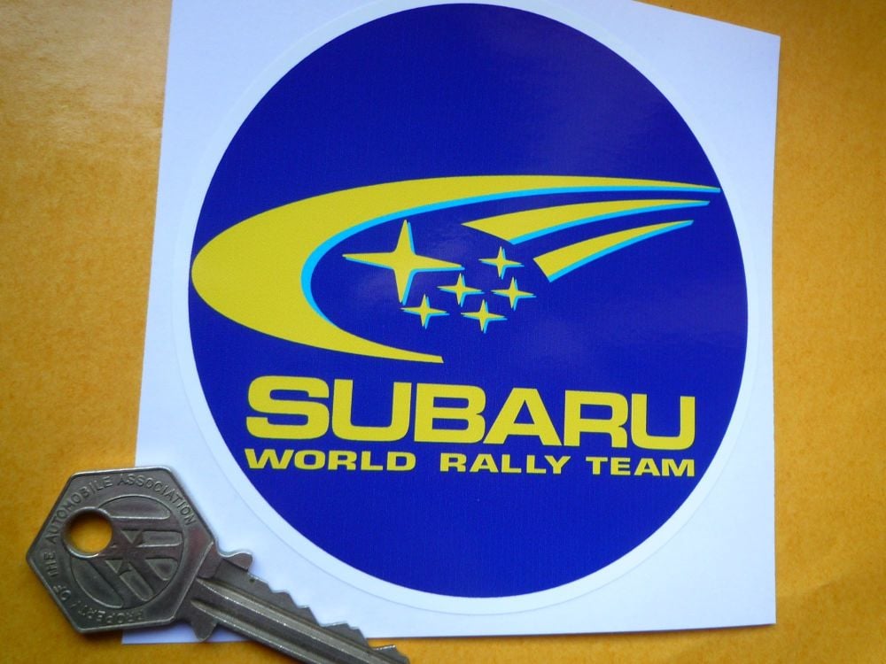 Subaru Circular World Rally Team Coloured Sticker. 4".