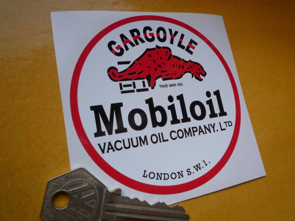 Mobiloil Vacuum Gargoyle Round Stickers. 3", 3.5" or 4" Pair.