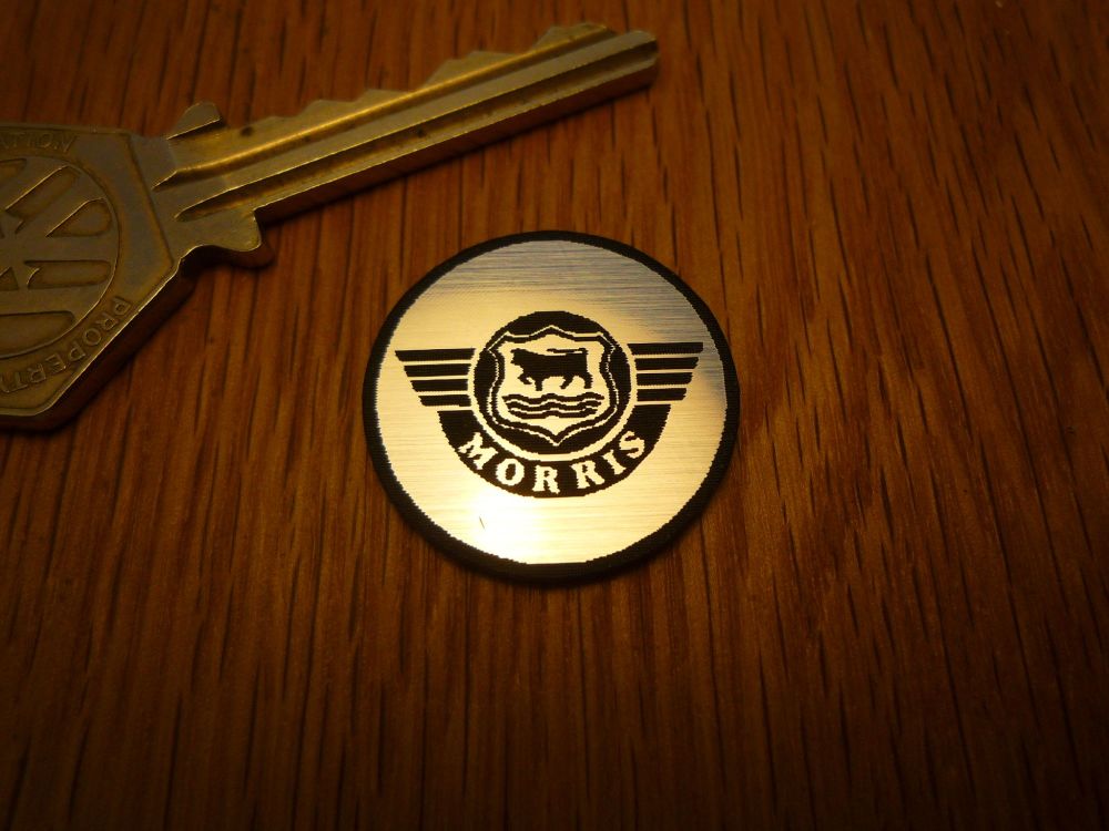 Morris Logo Circular Laser Cut Self Adhesive Car Badge. 25mm.