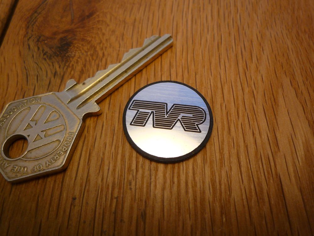 TVR Logo Plain Style Circular Laser Cut Self Adhesive Car Badge. 25mm.