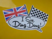 I Say Ding Dong Crossed Flags Style Stickers. 3", 4", 5", or 8" Pair.