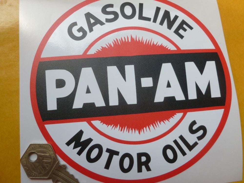 Pan Am Gasoline Motor Oils Circular Sticker. 6".