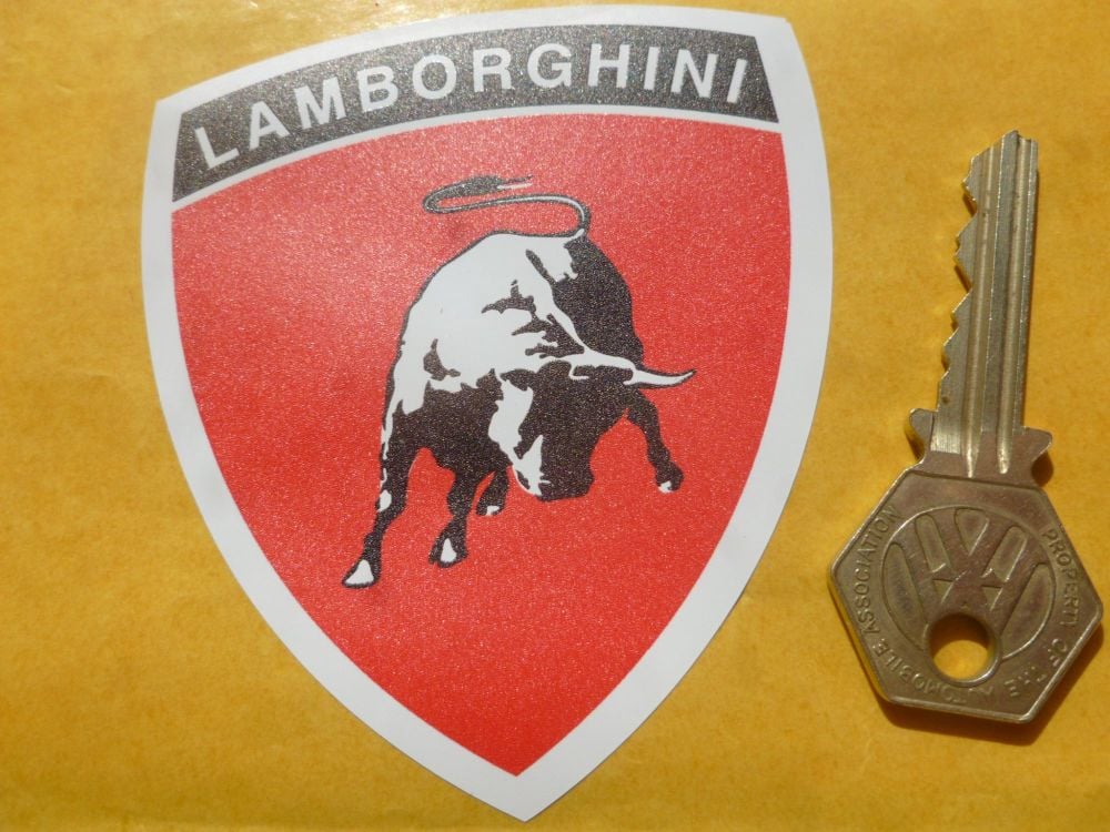 Lamborghini Red & Black Shield Shaped Tractor Car or Window Sticker. 80mm.