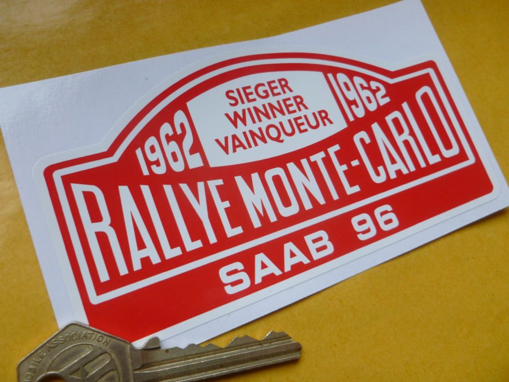 Saab 96 Rallye Monte Carlo Rally Plate Style Car or Window Sicker. 1962 or 1963. 5".