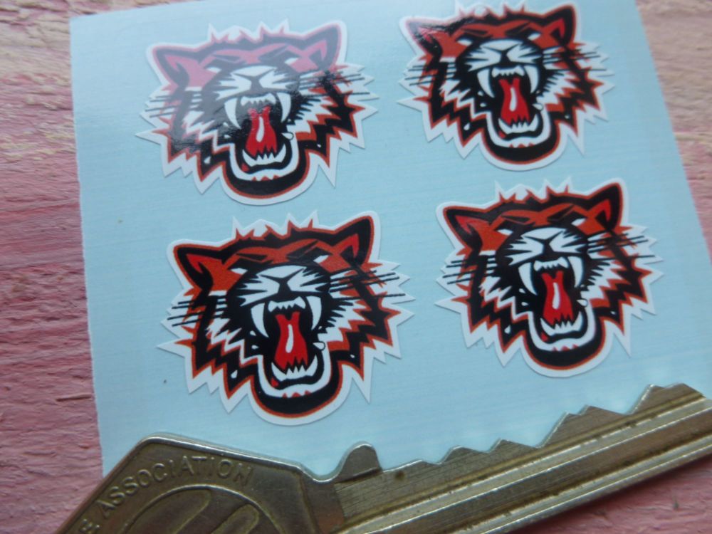 Growling Tiger Face Stickers. 25mm. Set of 4.