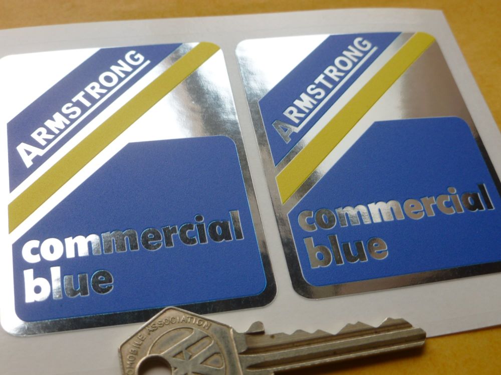 Armstrong Commercial Blue  60's & 70's Shock Absorber Stickers. 58 x 75mm  