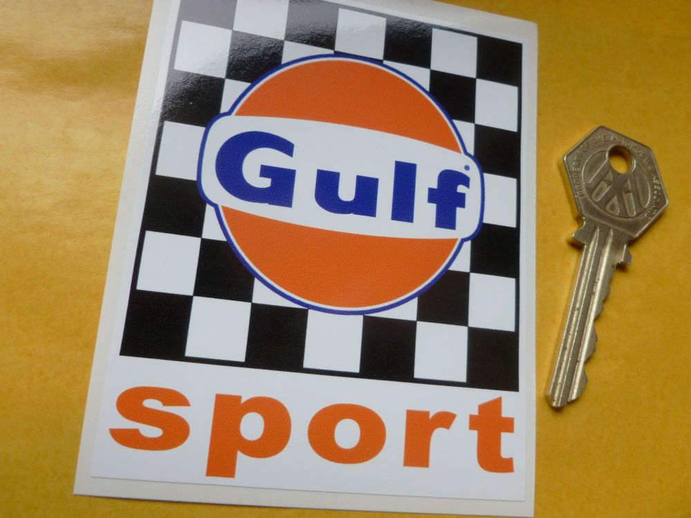 Gulf Sport Chequered Stickers. 3" Pair.