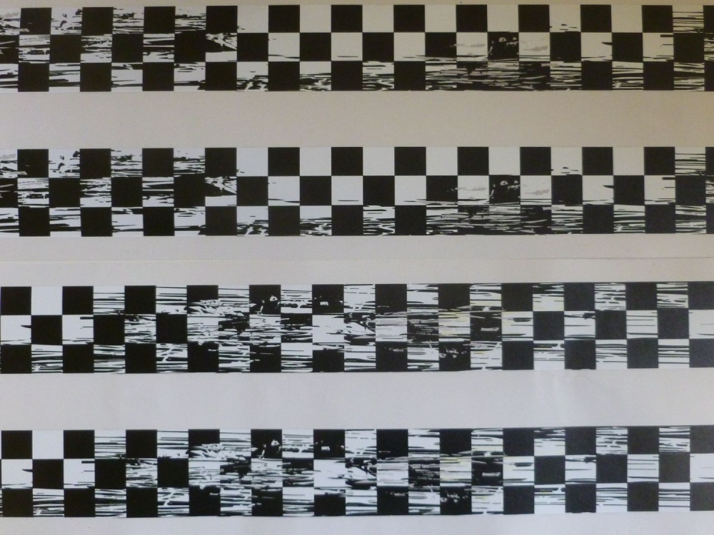 Distressed Style Chequered Tape Checkered Check Black & White Decal. 48".
