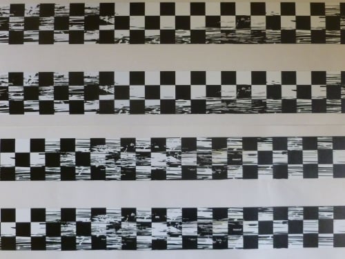 Distressed Chequered Tape Checkered Check Black & White Decal. 48