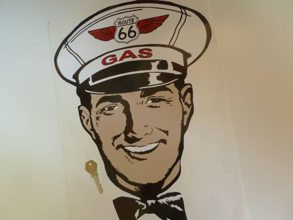 Route 66 Gas attendant large shaped Sticker. 12