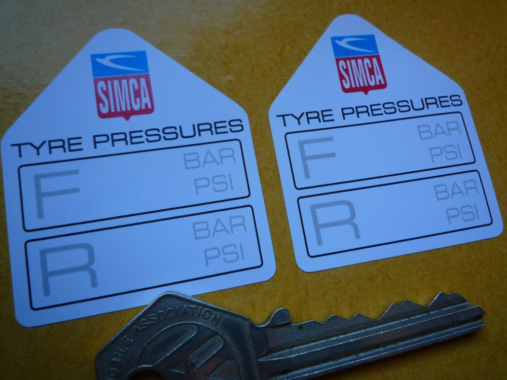 Simca Tyre Pressure Stickers. 1.75