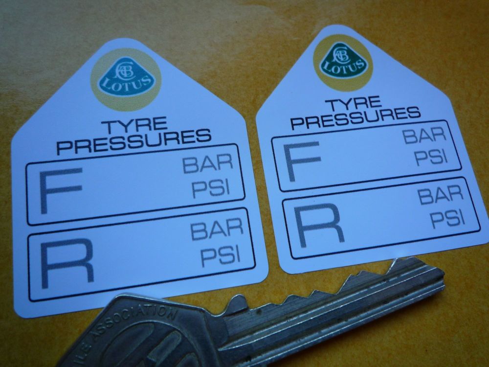 Lotus Tyre Pressure Stickers. 1.75" Pair.