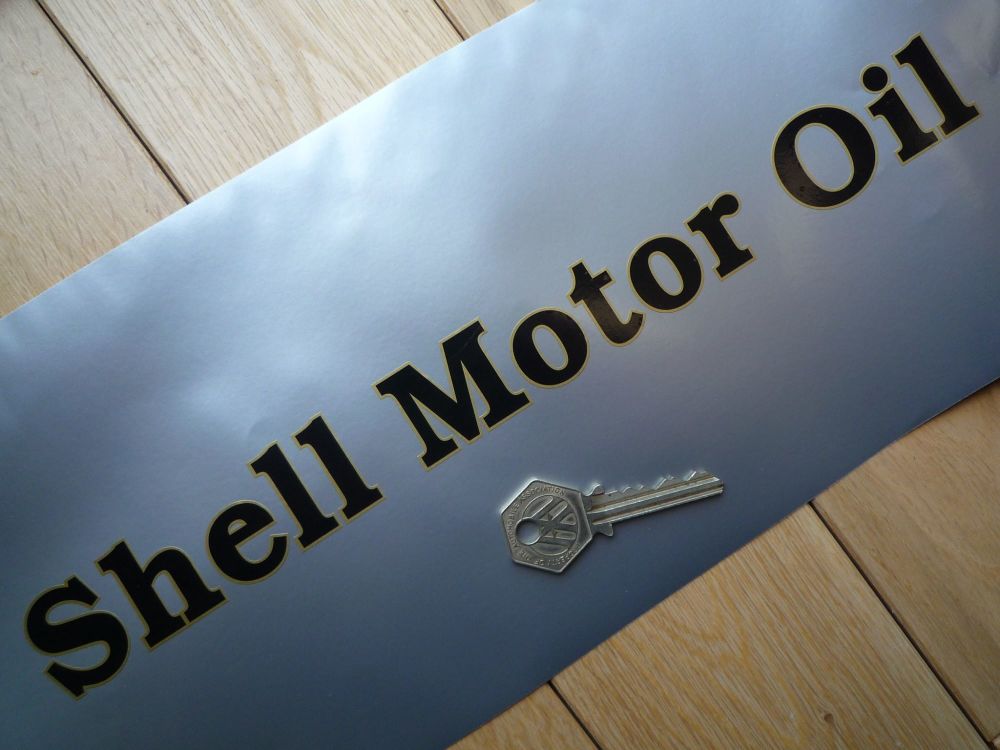 Shell Motor Oil Outlined Text Stickers. 12" Pair.